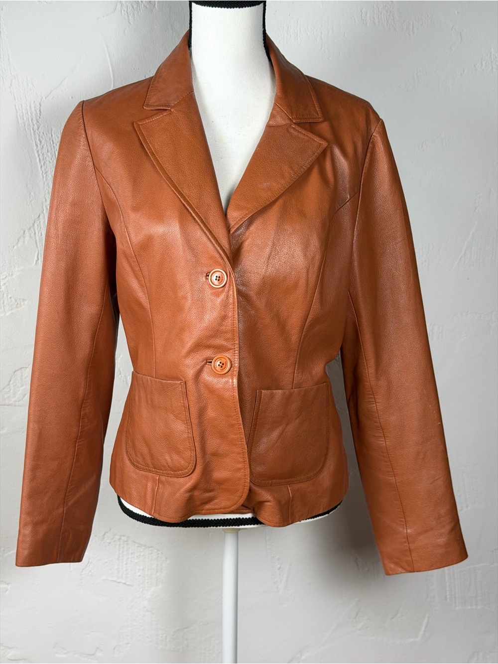 Tahari Vintage Leather Blazer Jacket in Gorgeous Cognac Brown Size Medium
